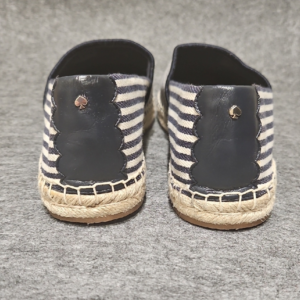 Kate Spade Laguna Striped Espadrilles 9.5 Navy Blue White Crab Pearl Flat Shoe - Picture 5 of 11